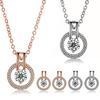 Women's Zircon Round Pendent Choker Chain Necklace Earrings Wedding Jewelry Set