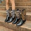 Женские полусапожки на остром толстом каблуке, новые европейские и американские модели для осени и зимы 2025 года, больших размеров, с боковой молнией, с леопардовым принтом, ботинки Мартин