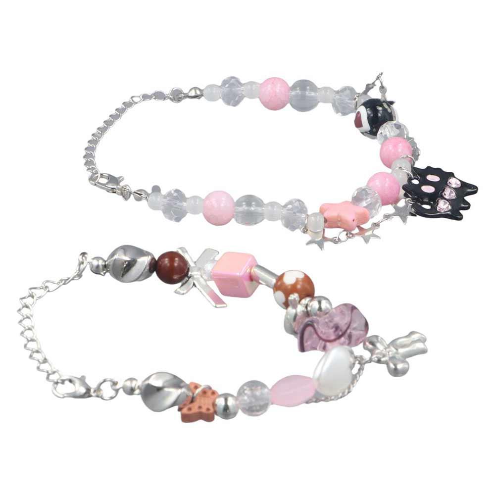 Y2K Pentagram Star Bangle Bow 2 Layer Hand Chain Exquisite Black Cat Heart Bracelet  Girl