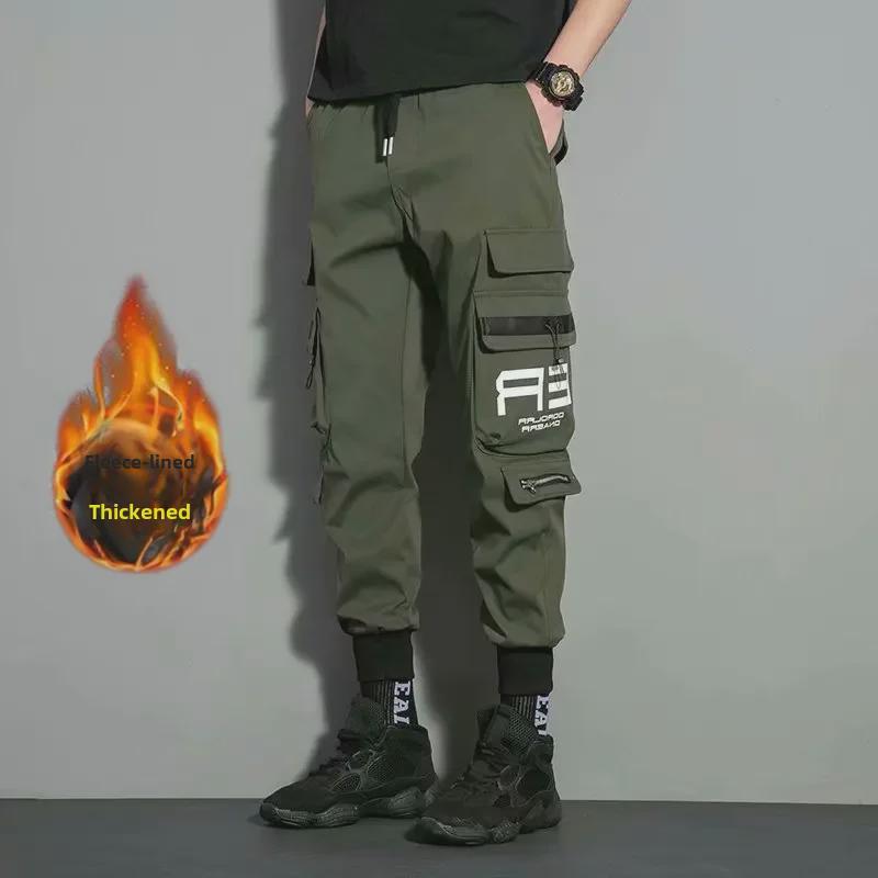 Мужской зимний комбинезон из утолщенного бархата - износостойкий, свободный крой, многокарманные рабочие брюки с манжетами