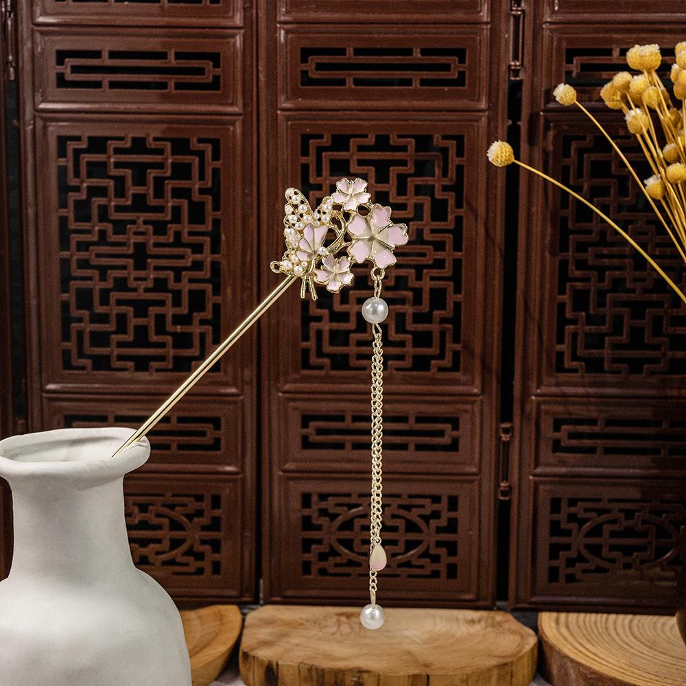 Национальный стиль Жемчужный цветок Кисточка Кисточка Кисточка Подвеска Аксессуар для ханьфу Заколка для волос Женская Новая китайская Древний стиль Заколка для волос с колокольчиком и орхидеей