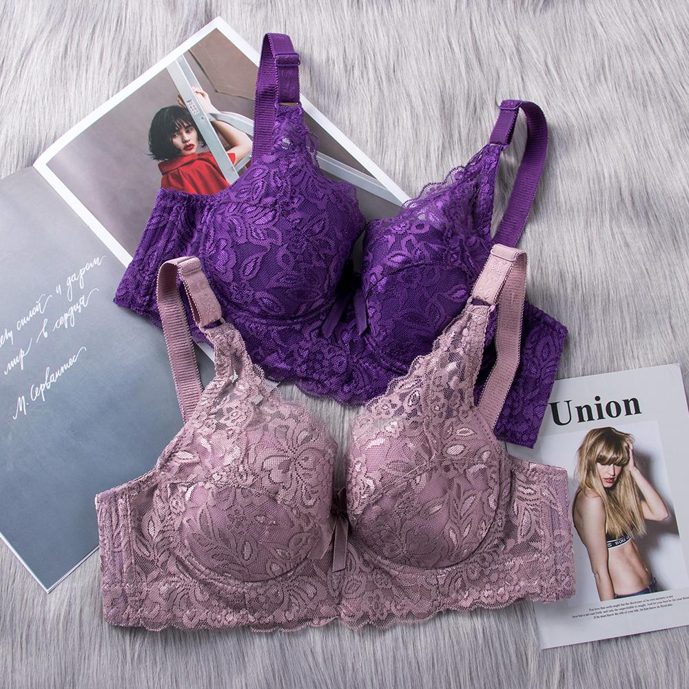 Женское нижнее белье с эффектом пуш-ап размера плюс 36-46, сексуальный однотонный бюстгальтер на косточках, кружевной бюстгальтер с цветочным принтом, тонкое удобное дышащее женское нижнее белье