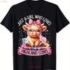 Charming Highland Cow Pink Bow Cotton T Shirt Soft Breathable Casual Fo Vintage Versatile Comfortable Designer Clothes
