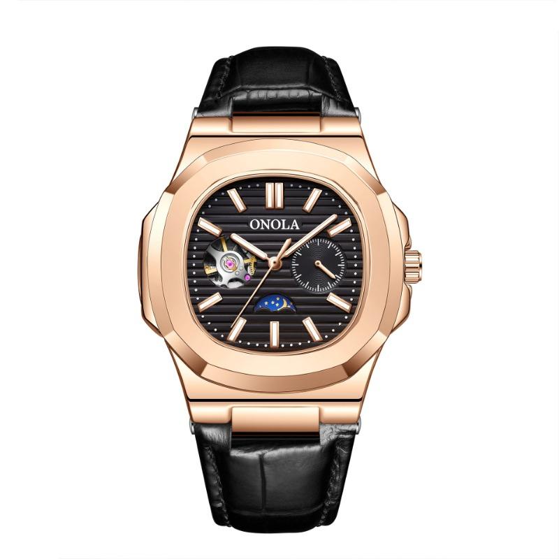 Top Brand High Quality Sun Moon Star Morning Automatic Mechanical Watch Hollow Leather Waterproof Men's Watch