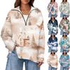 Women's Casual Half Zip Lapel Christmas Print Pullover Tops Side Slits Fashion Clothing