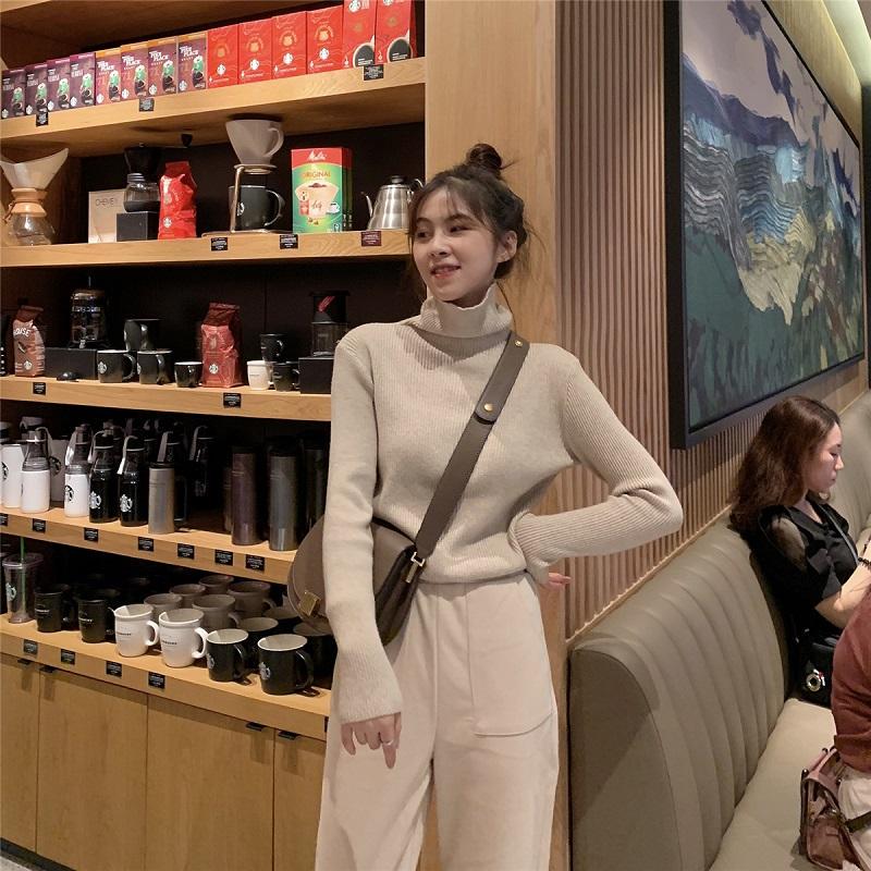 Autumn and Winter Women's High Neck Long-sleeved Knitted Sweater Tight-fitting Lining Pullover Sweater Bottoming Shirt