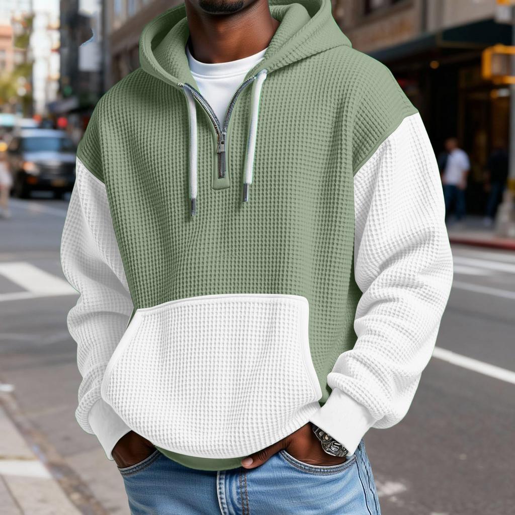 Мужской Модный Трендовый Худи с капюшоном на половину молнии Пуловер Утепленный Флисовая текстура Толстовка