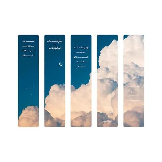 Набор из 5 стильных закладк для книг ПВХ с дизайном в виде облаков - Идеально подходит для книг, дневников и подарков - Прочные, водонепроницаемые и гибкие - 13 см x 3 см
