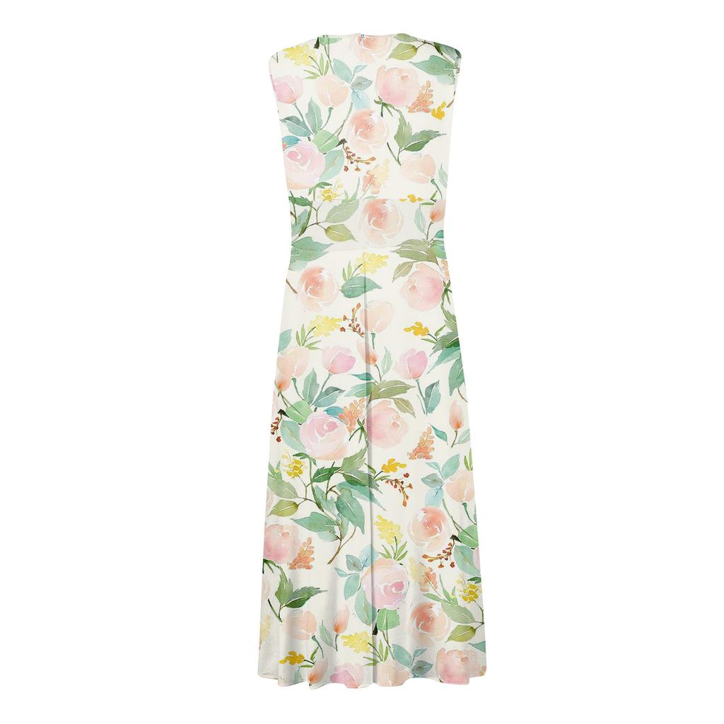 Женское длинное платье Платье макси Повседневное платье Летнее повседневное платье без рукавов с v-образным вырезом в стиле бохо с талией и принтом