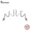 BAMOER 925 Sterling Silver Green Zircon Snake Stud Earrings Irregular Earrings for Women Cool Fashion Fine Jewelry