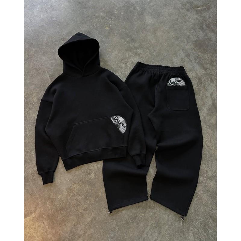 Y2K Streetwear Hooded Sweatshirt Jogger Pants Set Unisex Oversized Graphic Print Tracksuit Teens