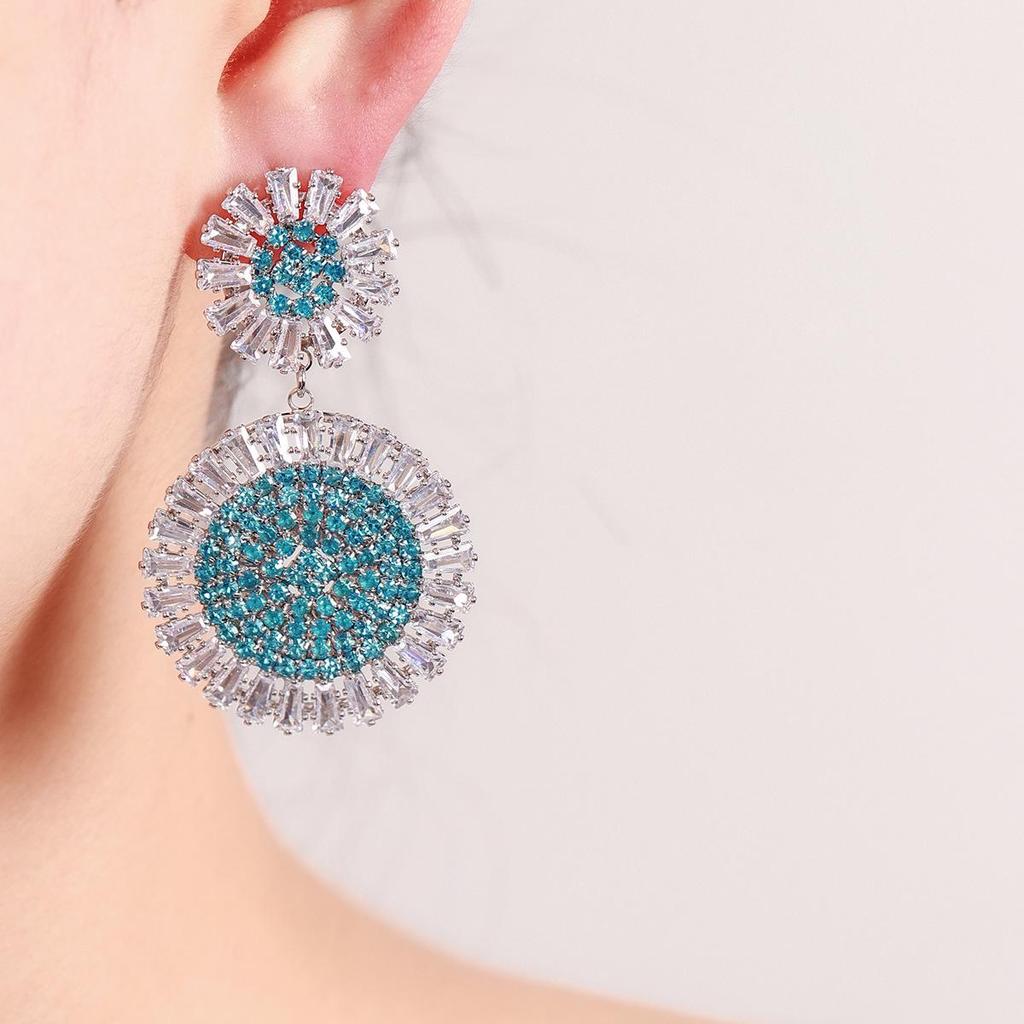 925 Silver Exaggerated Sunflower Dangle Earrings: Colorful, Super Sparkly Statement Jewelry