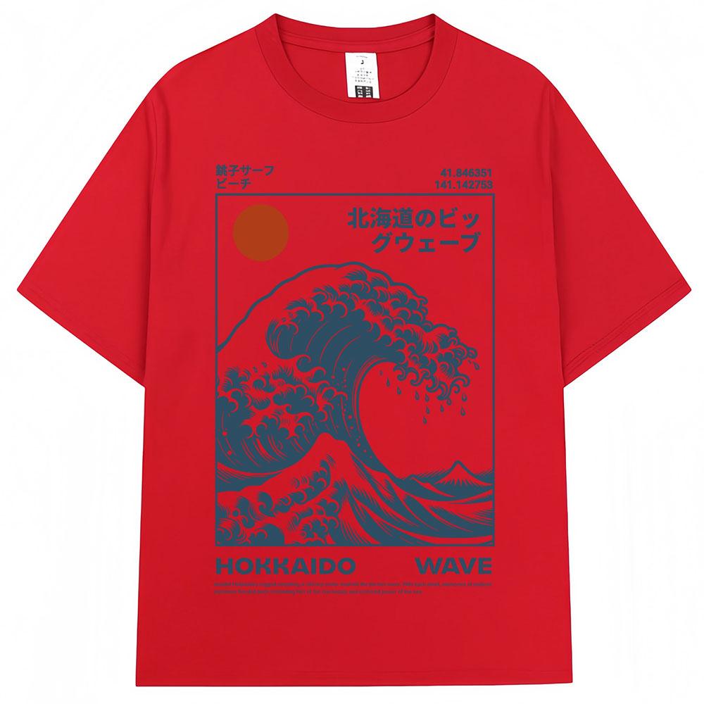Japanese Style Hokkaido Wave Vintage Tshirt Men Women Harajuku Fashion High Quality T Shirts Oversized Cotton Summer Tee Shirt