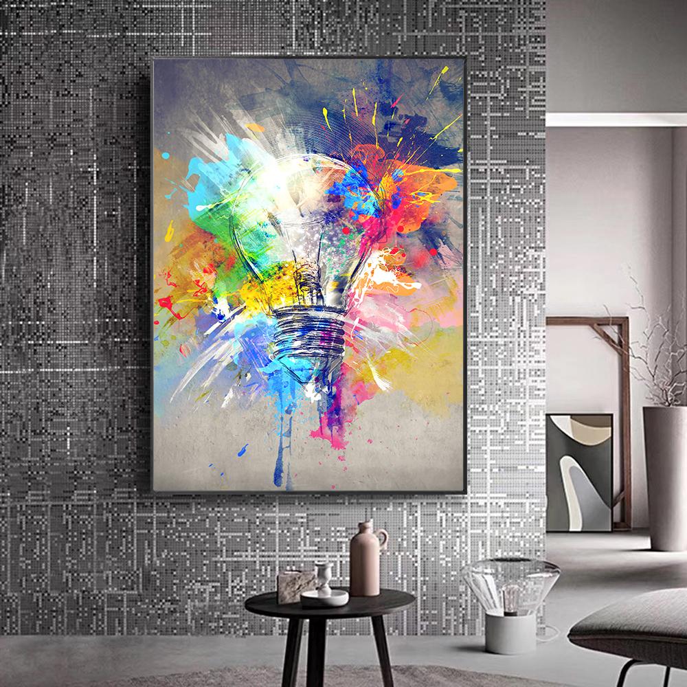 Modern Light Bulb Graffiti Wall Art Canvas Painting Poster Living Room Dining Room Home Painting Wall Decoration Mural Cuadros