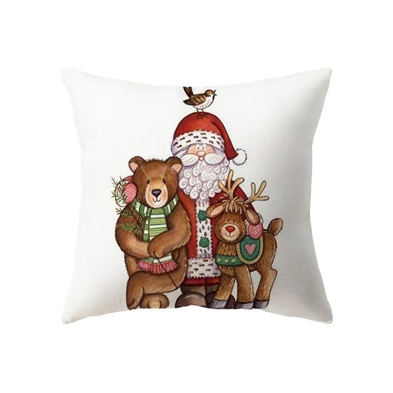 Cute Santa Claus Merry Christmas Printed Pattern Cushion Cover Home Living Room Sofa Decoration Polyester Pillow