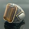Vintage Square Inlaid Yellow Black Stone Ring for Men Personality Copper Color Metal Carving Pattern Punk Party Ring Accessories