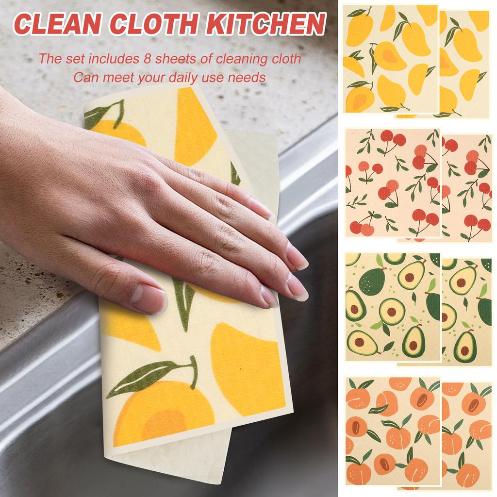 8/2Pcs Kitchen Dish Towels Absorbent Swedish Dishcloths Kitchen Dish Rags Reusable Kitchen Dishcloths Washable Dish Towels