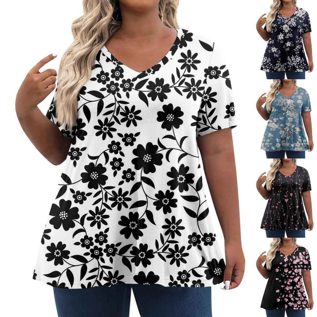 Womens Plus Size Tops Short  Shirts V Neck  Clothing 3D Prints Tops  T-Shirts