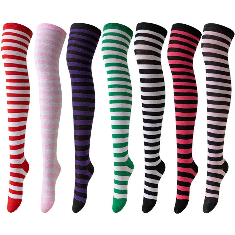 Впитывающие пот цветные полосатые чулки Сохраняющие тепло гольфы до колена и бедра Модное шоу