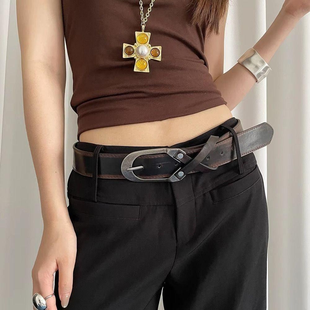 Pu Leather Women's Belt Vintage Dress Jeans Belt Fashionable Cross Waist Belt Streetwear