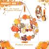 Fall Front Door Decor, 12 Inch Fall Wreaths for Front Door, 3D Wooden Fall Door Sign Hanging Pumpkin Maple Leaf Wreath with Autumn Sign for Harvest