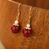 Shangyangchun Natural Cinnabar Women's Model9Silver New Chinese Style Earrings, Red New Chinese Style Ear Jewelry, Unique Gift