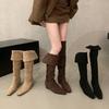 Замшевые ботфорты выше колена на платформе для женской осенне-зимней коллекции, новые, в ретро-стиле, складные, два варианта носки, ботфорты-чулки, высокие рыцарские сапоги