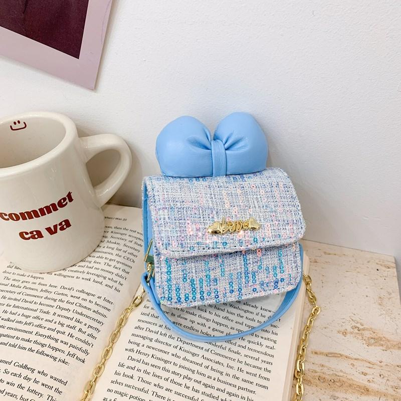 Foreign Style Princess Shoulder Bag Cute Bow Fashion Sequins Girls Oblique Span Bag Mini Chain Children'S Bag
