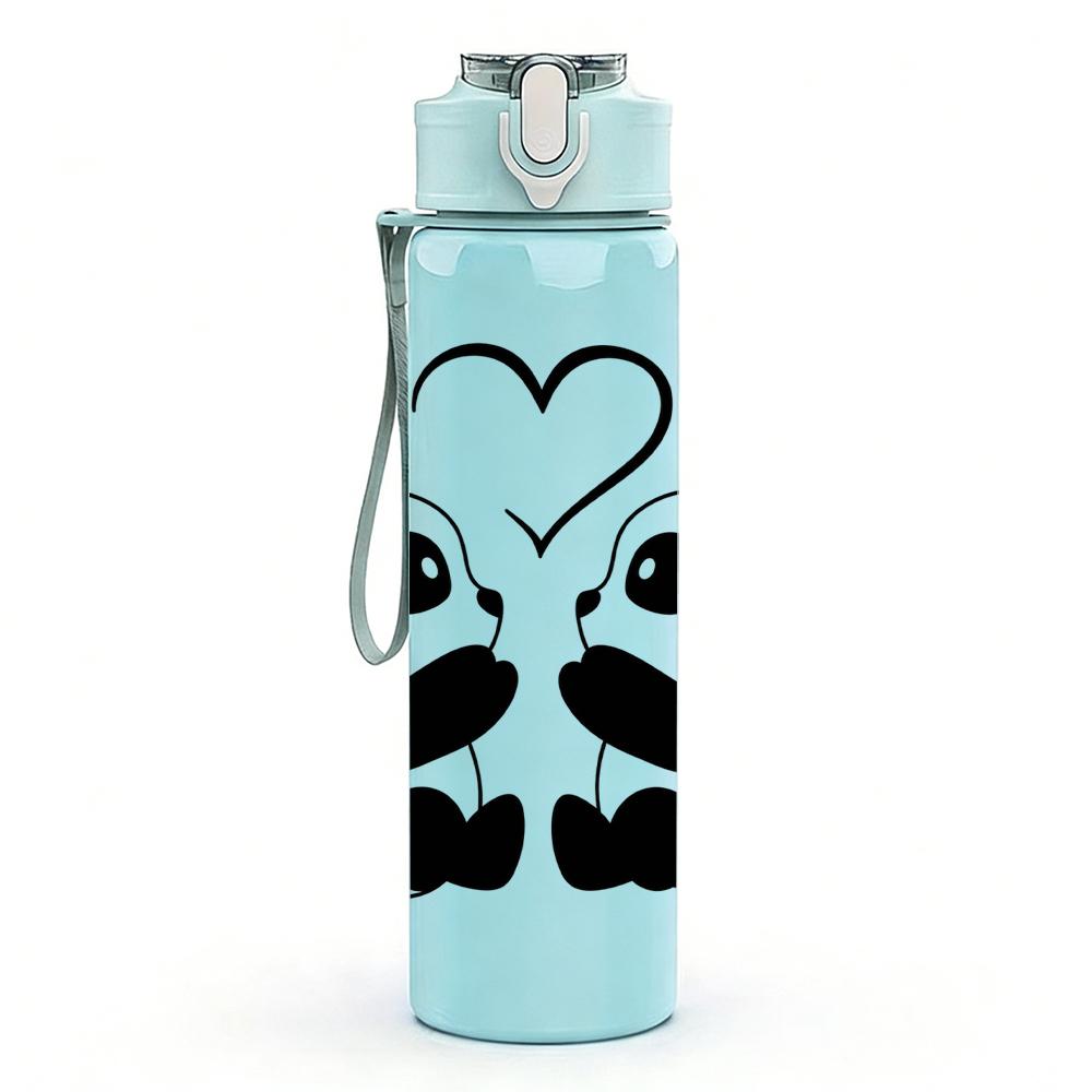 1PC Twin Panda Hug 750ml Color Plastic Sports Water Bottle Leakproof Flip Straw Lid Suitable for Sports Office Home Use