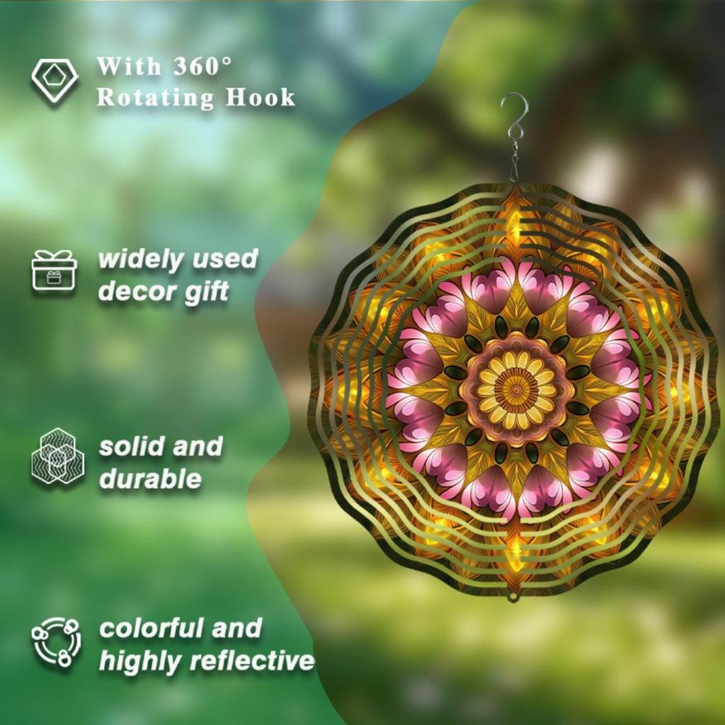 10-дюймовый металлический ветряной спиннер с крючком 360 градусов, элегантный цветочный дизайн для украшения сада, двора, газона, розово-золотой, уличный декор, подарок