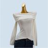 Desire Ruched off-Shoulder off-Shoulder Knitting Bottoming Shirt Silm Slim Looking Gentle Style Long Sleeves Wool Soft Glutinous Inner Wear for Women