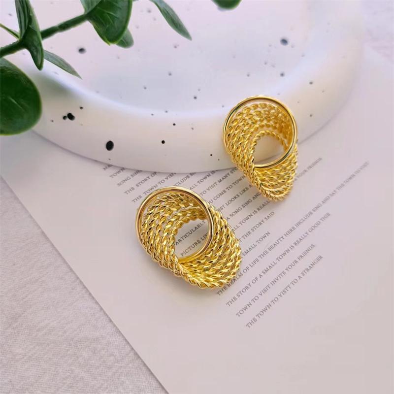 Gold Color Twisted Dangle Earrings for Women Silver Color Braided Metal Hollow Geometric Statement Female Drop Earrings