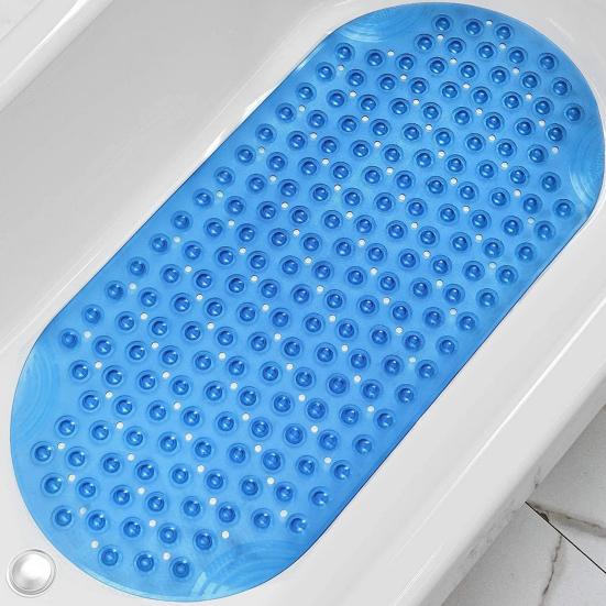 Противоскользящий коврик для ванны из ПВХ с массажной текстурой. Прочные присоски. Не имеет запаха. Устойчив к выцветанию. Легко моется. Коврик для ног для душа. Семейные поставки.