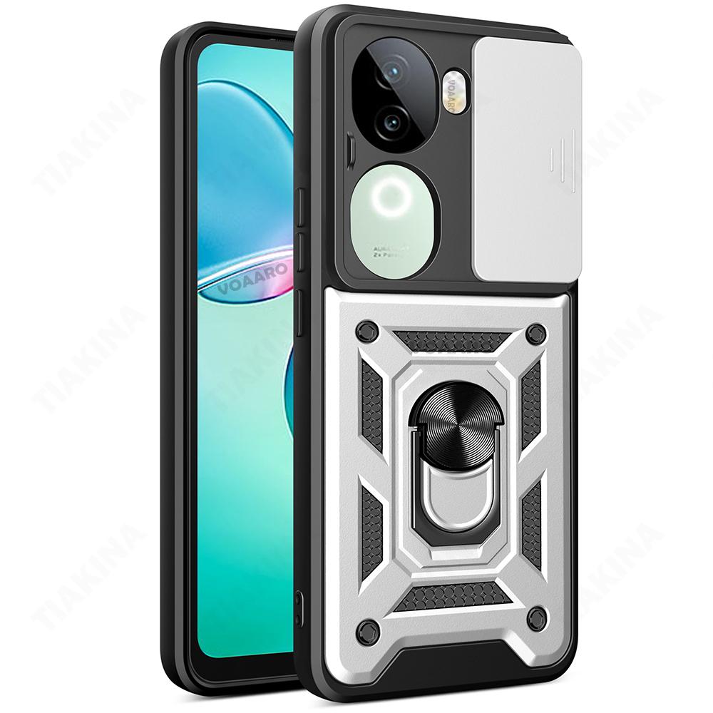 Чехол-книжка Slide Lens Armor для Vivo IQOO Z9S 5G Global Case Магнитное кольцо-подставка Держатель Крышка для Vivo V40E 5G Global Case Задняя крышка Capa