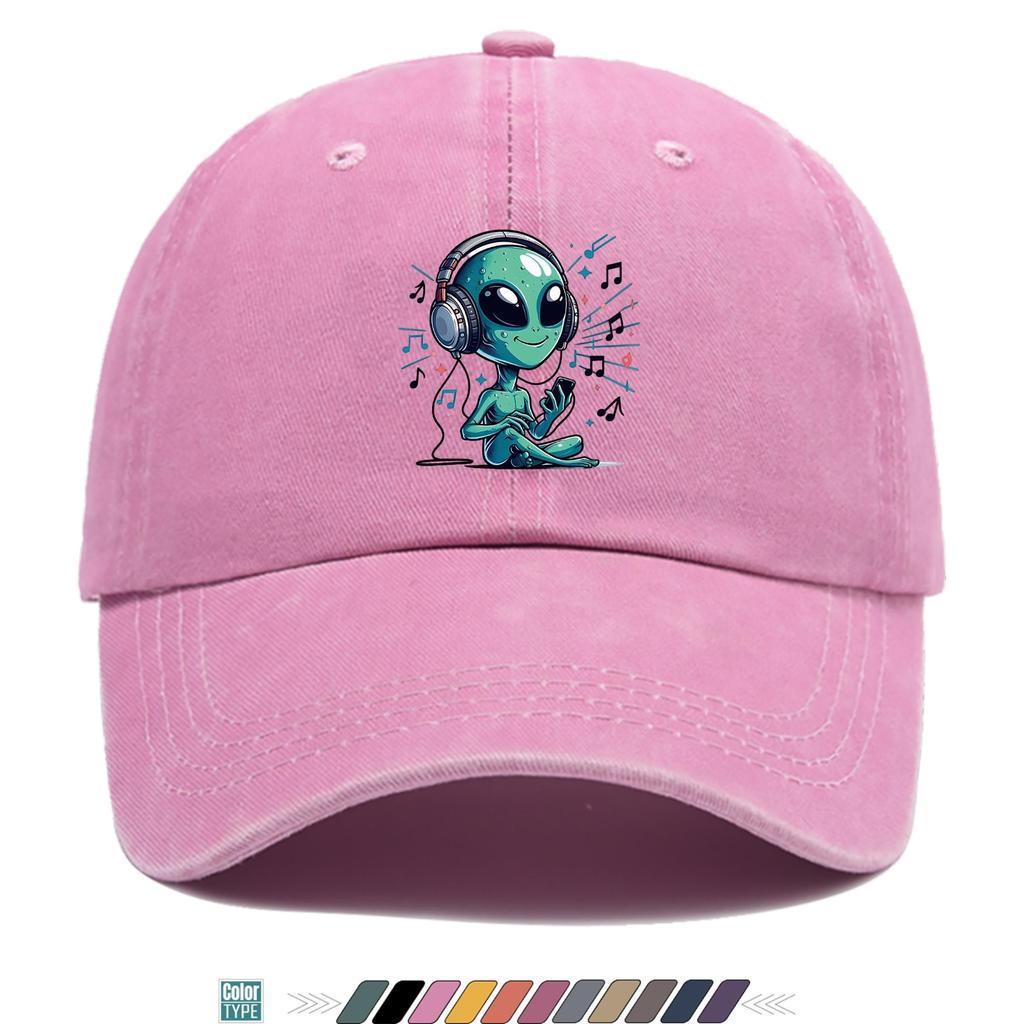 pc Alien Loving Music Printed Baseball Cap Trucker Hat Comfortable and Breathable Stylish and Beautiful Cartoon Game Black