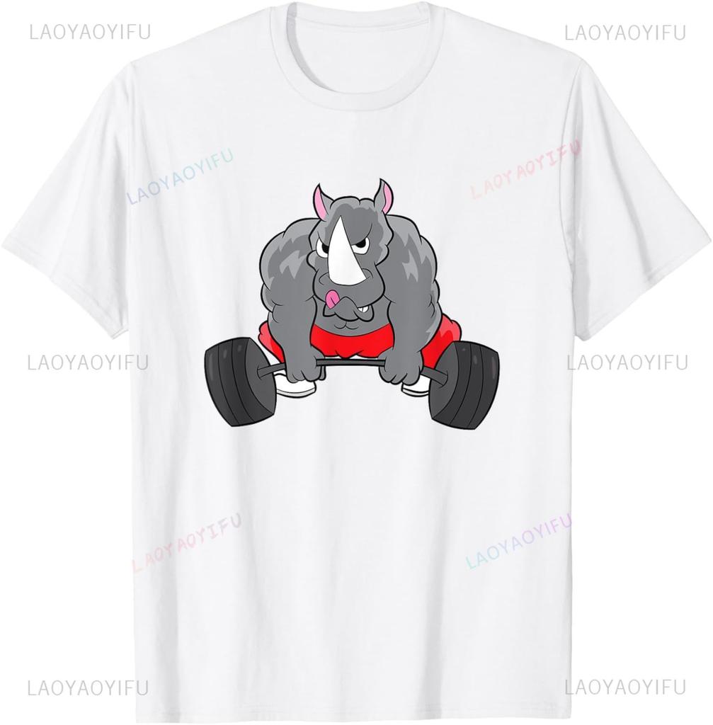 Rhinoceros Weightlifting Powerlifting Gym Rhino for Fitness T-Shirt Streetwear Graphic T Shirts Men Clothing Camiseta Hombre