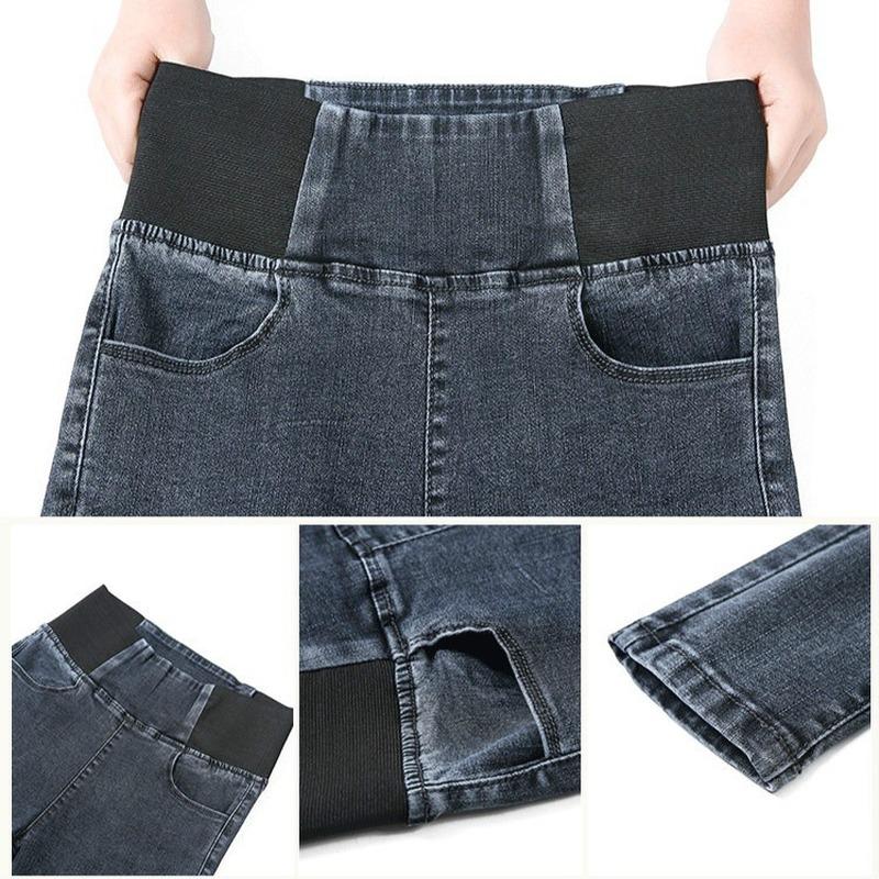 Women's Fashion Spring Autumn Pencil Pants 3 Colors Stretch Denim Skinny Slim Jeans Pants High Waist Jeans Trousers Plus Size