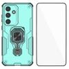 For Samsung Galaxy S25 FE Phone Case WANLONFENG PC TPU Back Cover Kickstand with Tempered Glass
