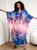 EDOLYNSA Classy Oversized Blue Bohemian Women's Kaftan Robe Holiday Party Dress Light jacket Swimsuit cover-up Lounge wear Q1289