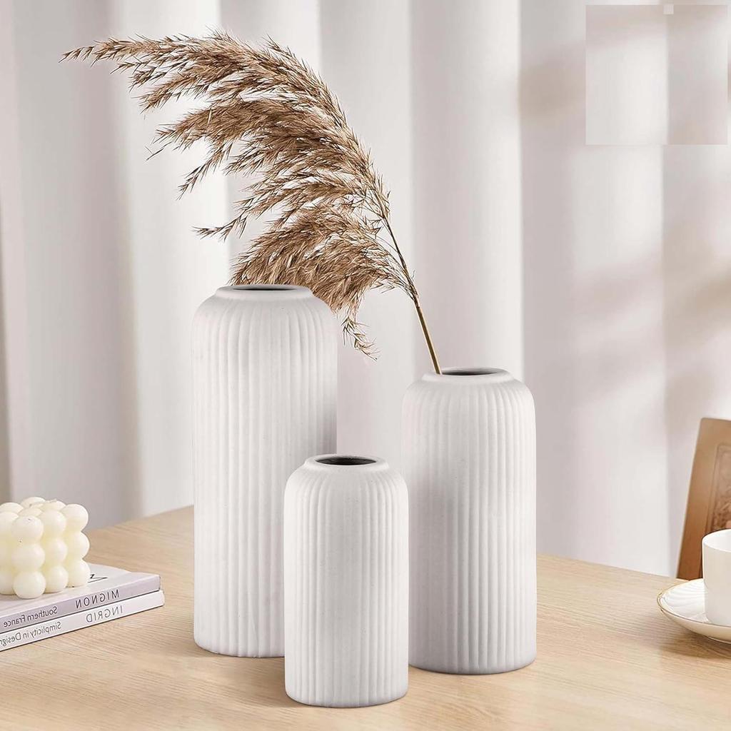 Керамическая ваза «Белая флейта» 10 дюймов — набор из 3 шт. | Декоративная ваза-флейта для сухоцветов и пампасной травы | Вазы для домашнего декора