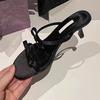 2025 summer new popular niche design Roman thin heels cool slippers women's word with bow high heels