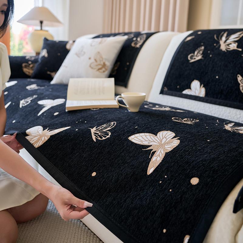 Chenier Sofa Cushion, Universal In All Seasons, Non-Slip And Dirt-Resistant Seat Cushion, Black Dust-Proof Sofa Cover, Cloth Towel Seat Cushion