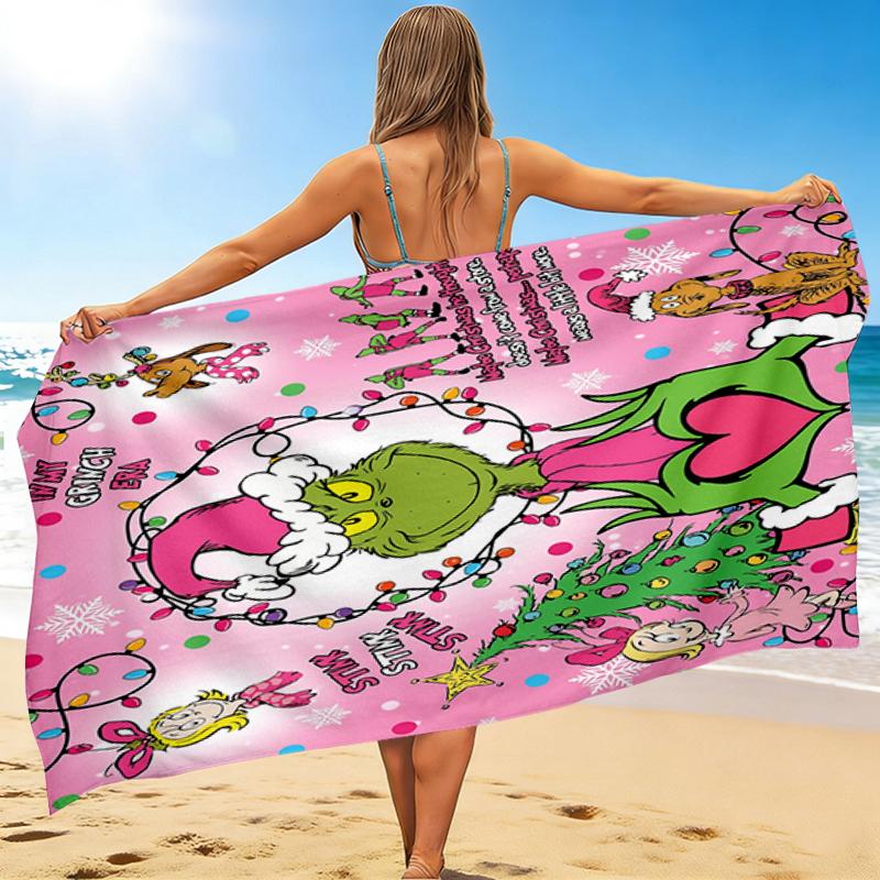 1Pc Grinch Christmas Decorations Beach Towel, Quick Dry, Multi-Use for Beach Pool Gym Yoga Home Travel, Christmas, Halloween, Xmas Gift S601