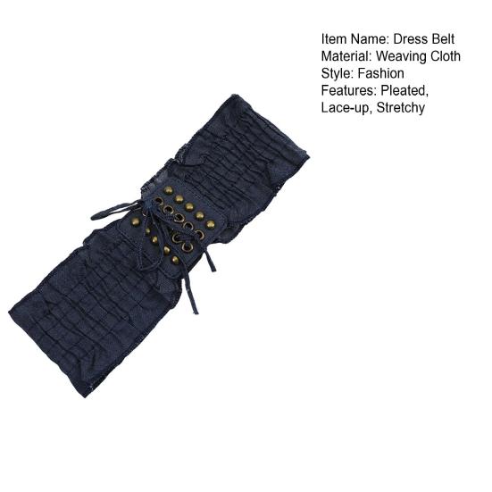 Women Elastic Woven Dress Belt Punk Style Denim Stretchy Corset Wide Edge All-match Retro Fabric Skirt Belt