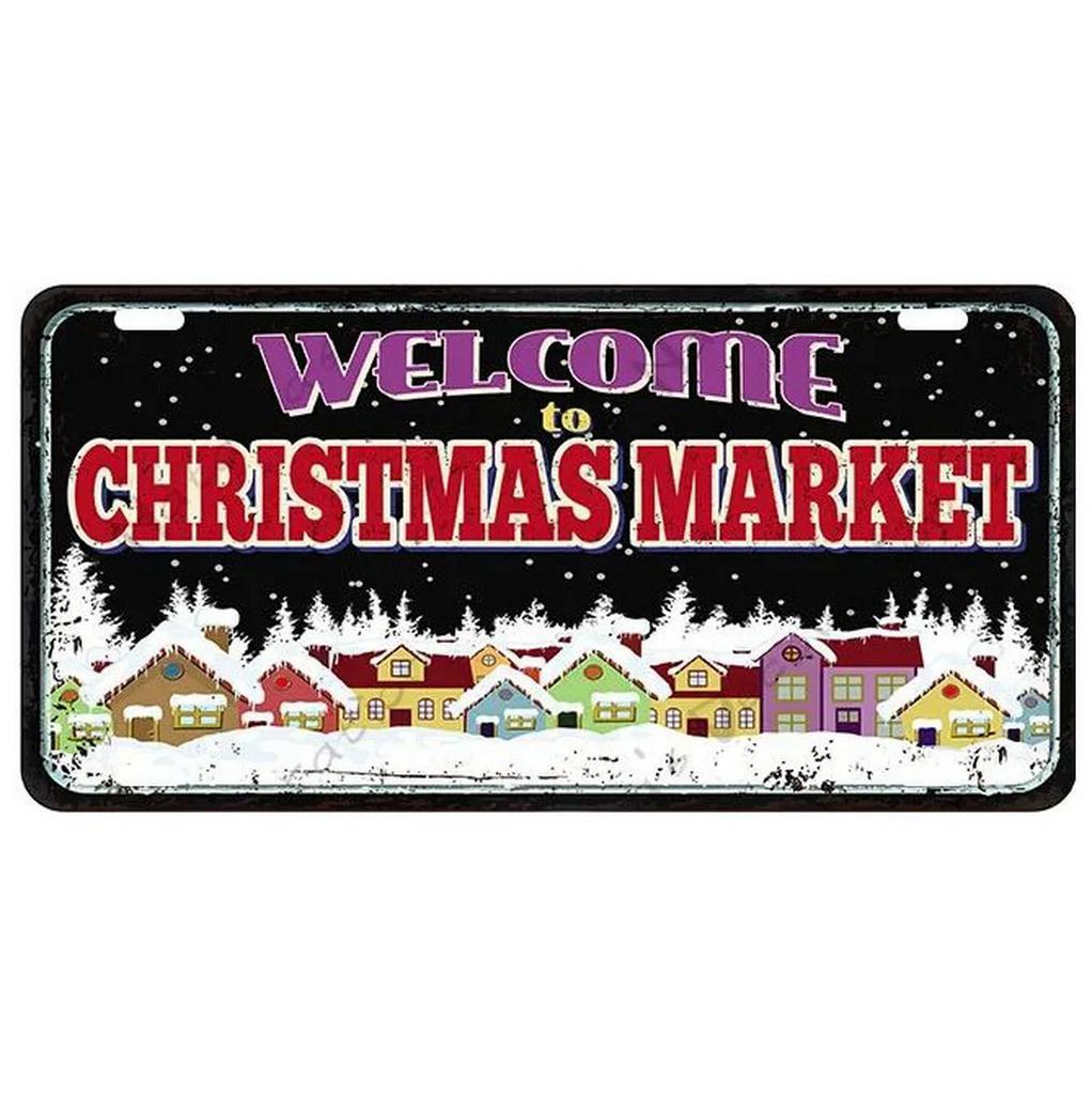 Christmas License Plate Metal Tin Signs for Wall Art Decoration Vintage Tags Metal Automotive Signs For Cafe Bar Club Garage Pub