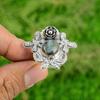 Gift For Her Natural Labradorite Statement Flower Adjustable Ring 925 Silver