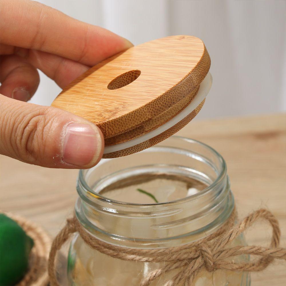 Storage Bottles Silicone Seal Ring Mason Jar Lid With Straw Hole Wide Mouth Cup Bamboo Wood Lids