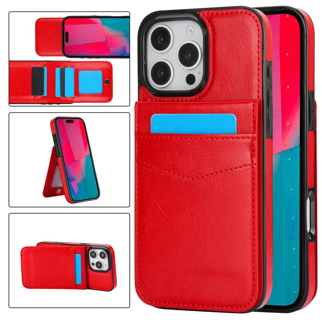 Wallet with Card Holder Kickstand Leather Phone Case for iPhone 16 15 Pro Max Plus Shockproof Protective Cover