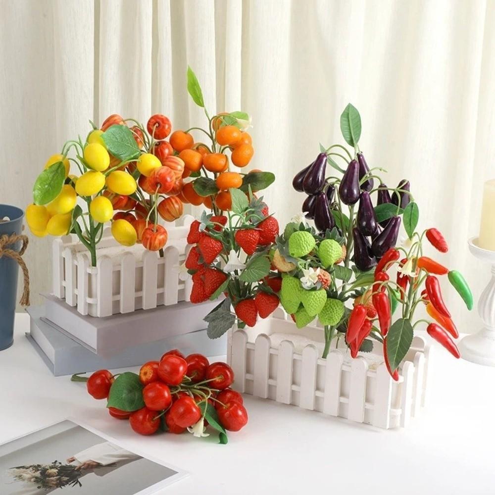 Realistic Artificial Lemon Branches Plastic Fruit Props DIY Fake Strawberry Vase Decoration