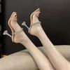 Rhinestone Word with Sandals Outside Sandals 2025 Spring and Summer French Crystal Thin Heel Fashion Transparent Niche High Heels